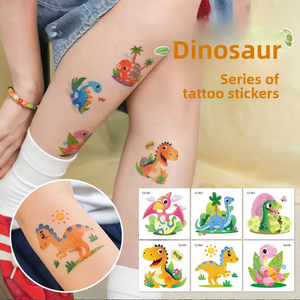 Autocollants de tatouage à transfert d'eau à paillettes motif dessin animé pour enfants, mignons petits dinosaures, <span class=keywords><strong>film</strong></span> d'eau, pour l'approvisionnement transfrontalier - Product Image 3