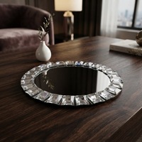 Assiettes de Présentation Modernes en Verre Argenté Écologiques avec Bordure Diamantée Effet Miroir pour Mariage, Anniversaire, Halloween, Noël, Fêtes et Événements