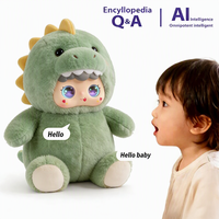 Boneka Dinosaurus Hijau Custom OEM, Mainan Hewan Isi Dakron, Ensiklopedia Suara, Mata Menyala, Hadiah Edukatif untuk Anak, Mainan Plush AI