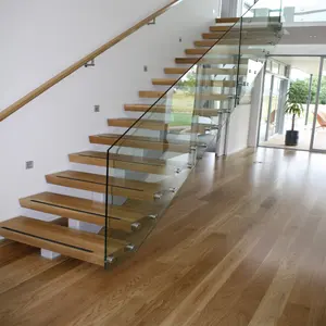 YL Custom Design Stainless Steel Straight Stairs Spiral Interior Staircase With Wood Tread and Glass Railing