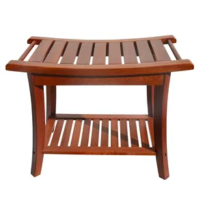 Banco de ducha de madera de teca, taburete de asiento, reposapiés, taburete de afeitar, estante de almacenamiento, perfecto para interiores o exteriores