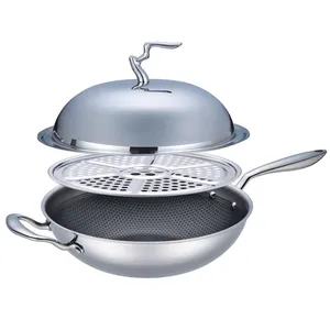 वाणिज्यिक प्रेरण त्रि-प्लाई cookware के साथ गैर-छड़ी खाना पकाने कड़ाही स्टीमर