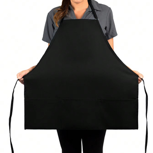 Tablier unisexe de couleur noire, réglable et imperméable avec 3 poches, adapté au chef, à la cuisine, au barbecue - Product Image 1