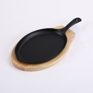 กระทะเหล็กหล่อเคลือบผิวสำเร็จรูป รูปทรงวงรี สำหรับย่าง<span class=keywords><strong>สเต็ก</strong></span>แบบทอมฮอว์ก พร้อมถาดไม้ - Product Image 1