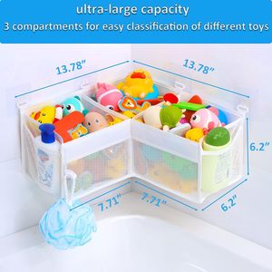 Organisateur de jouets de bain pour enfants avec accès rapide et plusieurs compartiments, pochette de rangement murale portable en maille - Product Image 4