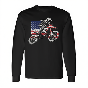 Camiseta de manga larga Dirt Bike Retro American Flag Motocross Enduro - Product Image 2