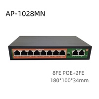Commutateur Réseau 48V 10/100Mbps Direct Usine, 8 Ports POE+ 2 Uplink Mini RJ45 pour Caméra IP Ordinateur AP-1028MN