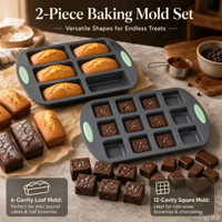 Ensemble de moules à brownies en silicone, 6 cavités rectangulaires et 12 cavités carrées, avec poignées, pour la cuisson au four