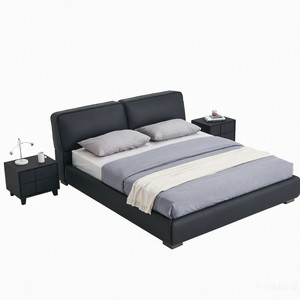 เตียงหนังวัวสีดำสไตล์มินิมอลอิตาลีพร้อมกล่องเก็บของ เฟอร์นิเจอร์ห้องนอน - Product Image 3