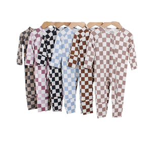 EcoENZO RTS CPC REACH Certified Bamboo Baby Footies Infant Checkered Print YKK Double Zipper Newborn Plaid Spring Autumn Unisex - Product Image 1