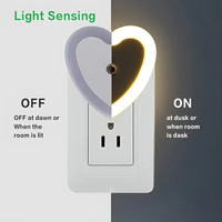 Mini lampe de nuit LED avec capteur de lumière, forme de cœur, prise EU/US, pour chambre d'enfant, chambre à coucher, chevet, couloir, 110V 240V