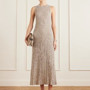 เดรสยาวทรงเข้ารูปแขนกุดผ้าริบถัก ขายดีที่สุด ดีไซน์หรูหรา คอทรงกลม ยืดหยุ่นได้ เหมาะสำหรับผู้หญิง สวมใส่สบายๆ ในชีวิตประจำวันหรือใส่ไปทำงาน - Product Image 1