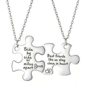 Stainless Steel Puzzle <b>Necklace</b> Electroplated Laser Engraved Clavicle Chain Gift For <b>Friends</b> Unisex Daily Wear Geometry Design - Product Image 3