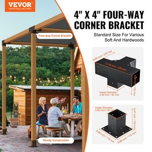 DB Wholesale 4''x4'' Pergola <b>Bracket</b> Kit 4pcs 4-Way Heavy Duty <b>Corner</b> <b>Bracket</b> <b>for</b> Woodworks Easy Installation Post Base Natural - Product Image 2