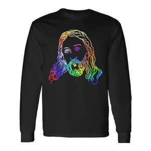T-shirt a maniche lunghe con stampa tie-dye di Gesù, design arcobaleno, arte religiosa, abbigliamento unisex - Product Image 1
