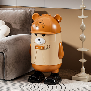 <strong>Garbage</strong> Trash Can Cute Little Bear Cartoon High End Plastic PP Office Home Use Storage Trash Bin Thick Feet No Bending - Product Image 4