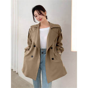 Veste élégante sur mesure OEM ODM pour femme, collection automne-<span class=keywords><strong>hiver</strong></span>, <span class=keywords><strong>manteau</strong></span> trench uni tissé pour le bureau, décontracté et quotidien - Product Image 4