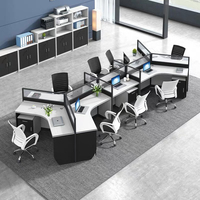 Bureau de travail modulaire moderne en bois avec cloisons pour espaces de travail 4 personnes