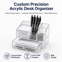 Organisateur de bureau en acrylique transparent OEM personnalisé avec tiroir coulissant, porte-stylos, plateau à papier, rangement pour fournitures de bureau