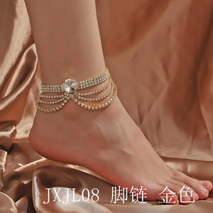 Precio de fábrica, buena calidad, cadena de <span class=keywords><strong>pie</strong></span> de lujo, <span class=keywords><strong>tobillera</strong></span> de diamantes de imitación, <span class=keywords><strong>tobillera</strong></span> de borla de cristal de estilo étnico para mujer - Product Image 6