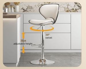 Sillas de <span class=keywords><strong>Cocina</strong></span> Ajustables en Altura de Cuero Blanco, Taburetes Altos Giratorios, Sillas de Bar - Product Image 4