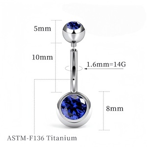 G23 <b>Titanium</b> Navel <b>Stud</b> Double-Ended Zircon Ball 8mm Piercing Jewelry For Belly Button Body Jewelry - Product Image 3