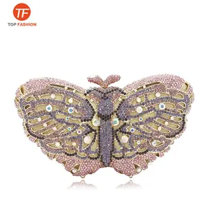 Factory Wholesales Luxury Crystal Rhinestone Party Rigid Clutch Evening Bag Butterfly Diamante Clutch Purse