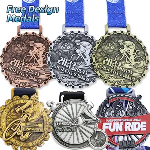 Manufacturer Free Design Medals Custom Cycling Sports Award Triathlon Bicycle Kids Bike 3D Race Metal Medals