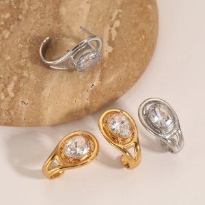 C-Shaped <b>Stud</b> <b>Earrings</b> Stainless Steel With <b>Crystal</b> Bezel Setting For Women Party Jewelry Irregular Geometric Design - Product Image 1