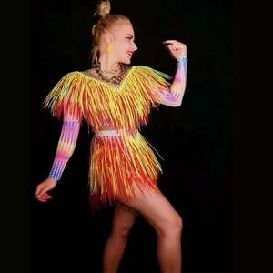 Body con Frange Colorate e Strass, Costume da Ballo per <span class=keywords><strong>Donna</strong></span>, Abito Luminoso per Spettacoli in Nightclub e Cantanti - Product Image 6