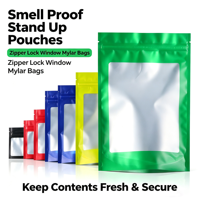 Sachets d'emballage alimentaire personnalisés imprimés avec fermeture éclair, pochettes vierges en Mylar avec fenêtre, 3,5g 7g 14g 28g pour bonbons gélifiés, herbes et fleurs
