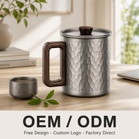 Tasse à thé en titane pur martelé de 450 ml avec poignée en bois et couvercle, infuseur à boule, pour usage quotidien, bureau, maison, cadeau d'affaires
