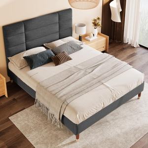 Lit classique en acier rembourré avec espace de rangement, tête de lit rembourrée, 140x200cm, lin gris foncé (<span class=keywords><strong>matelas</strong></span> non inclus) - Product Image 3