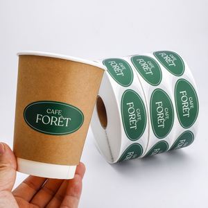 Etiquetas Autoadhesivas de Vinilo Ovaladas Cafe Foret en Rollo, Resistentes al Agua y al Calor, Reutilizables y Ecológicas para Empaque de Tazas de Café - Product Image 1