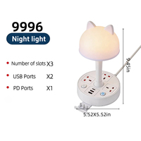 Lámpara de Escritorio con Forma de Cabeza de Gato SUZHERM, Enchufe con 3 Tomas de Corriente, 2 Puertos USB y 1 Puerto Tipo-C, Cable de 2 m, Enchufe Británico, Carcasa Resistente al Fuego, Duradera/Ecológica