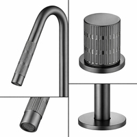 Robinet de lavabo moderne WeiLe en laiton brossé couleur canon de fusil, mitigeur double poignée chaud/froid avec aérateur, 3 trous, à poser sur le comptoir, en céramique