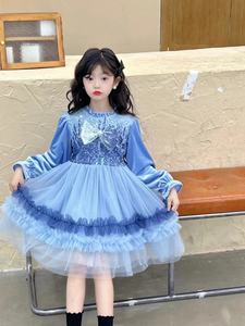 Vestido de Tul con Lentejuelas de Estrellas y Manga Larga, Estilo Princesa para Niña, Primavera-Otoño 2026, Nuevo Diseño Personalizado - Product Image 3