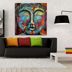 Modern Art Deco <strong>Buddha</strong> Head Portrait Wall Artwork Hand Painted Acrylic Oil <strong>Canvas</strong> Hanging B&amp;C Art Support Base Colorful Heavy - Product Image 2