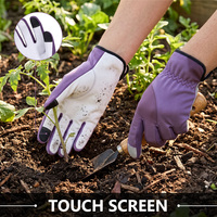 Gants de jardinage en cuir de vachette avec paume en microfibre, dos en microfibre, doigts compatibles écran tactile, poignet élastique, confortables pour le travail de jardinage