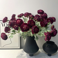 Fleur artificielle de renoncule en soie de haute qualité à 3 têtes, décoration de table pour la maison, les mariages et les fêtes, rose clair