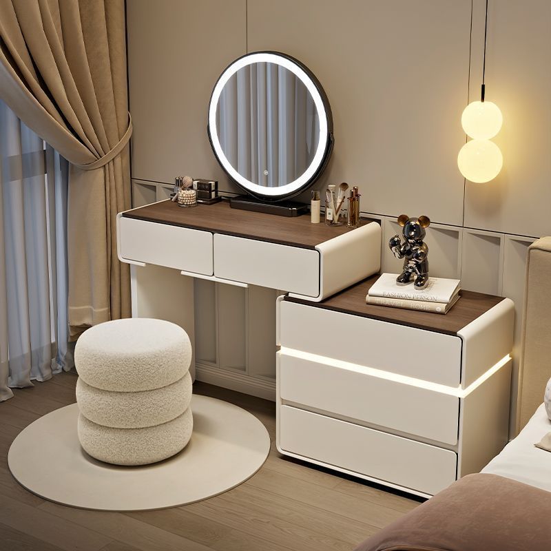 My12 walnut wood desktop-black round mirror