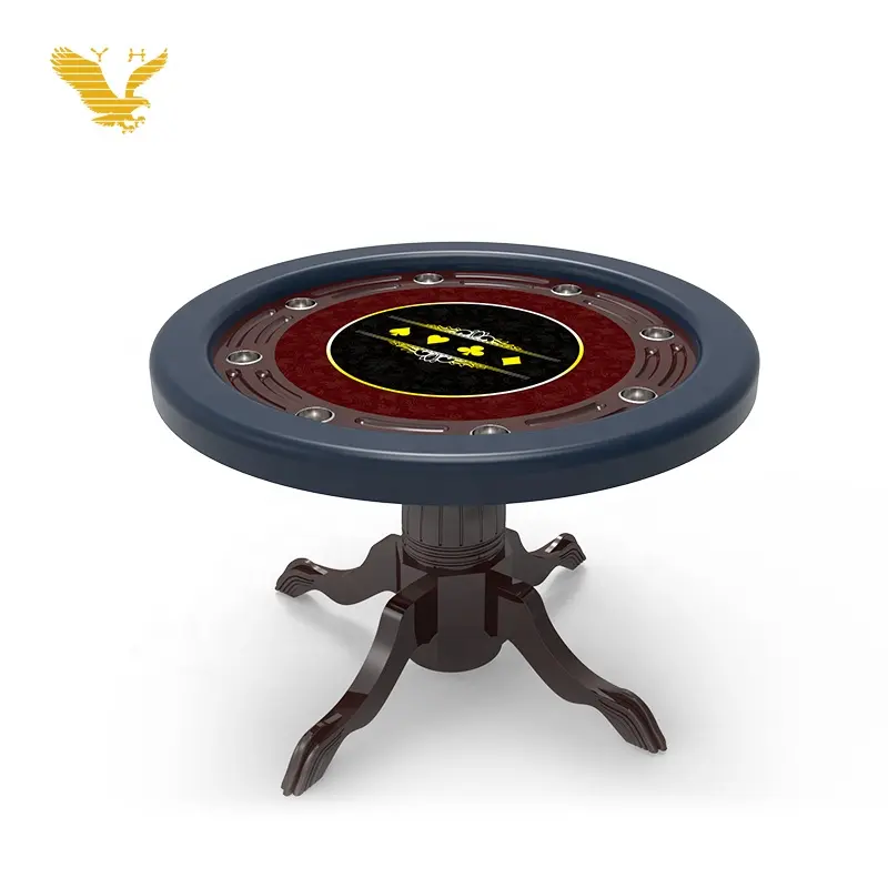 YH 8 Players Texas Holden Poker Table Casino Round Shaped Poker Table Wooden Table with Chips Trap