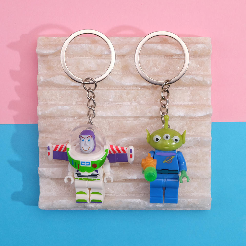 Cartoon Anime Building Block Keychain Alloy Key Ring Couple Building ...