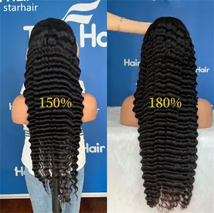 Star hair high quality Wholesale Brazilian 13x6 Human Hair Transparent Deep Wave 13*4 Swiss Lace Front Wig for Black Women