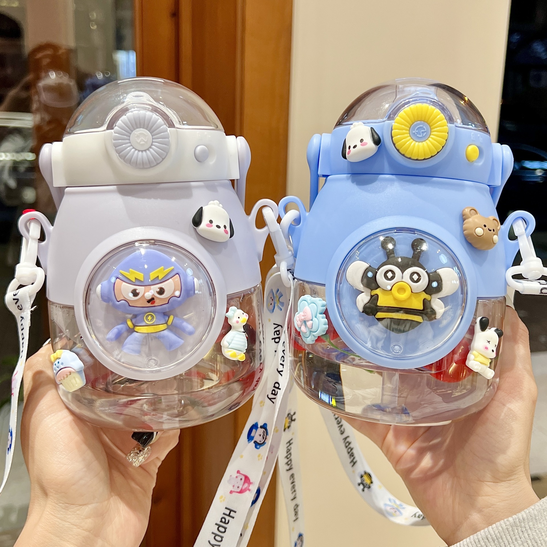 Kids Unbreakable Water Bottle With Straw - 530ml Cute Cartoon Design, Portable For School & Sports