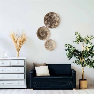 Pratos Suspensos De Parede Em Bambu Decoracao Ervas <span class=keywords><strong>Marinhas</strong></span> Pretas Boho Pendurada No Quarto Natural - Product Image 1