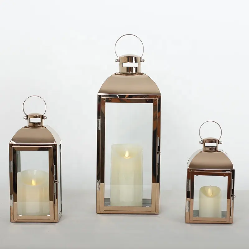 Top Seller Classic Stainless Steel Lantern Gold Wedding Candle Lantern Indoor and Outdoor Garden