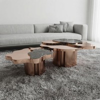 Ensemble de tables basses de luxe, design moderne, forme de pétale, incrustation de marbre, table centrale pour villa, manoir, meubles de projet design