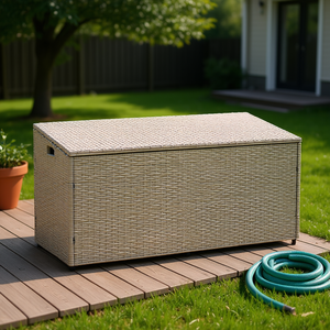 Caja de Almacenamiento para Jardín, Color Beige, de Mimbre Sintético, Acero con Recubrimiento en Polvo, Rectangular, Resistente al Agua, de Una Sola Capa - Product Image 2
