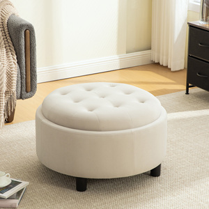 Modern Hotel Apartment 29.33" Upholstered Ottoman <b>with</b> Reversible Lid Fleece Fabric <b>Storage</b> <b>Stool</b> Hand-pulled Buckle Decoration - Product Image 3